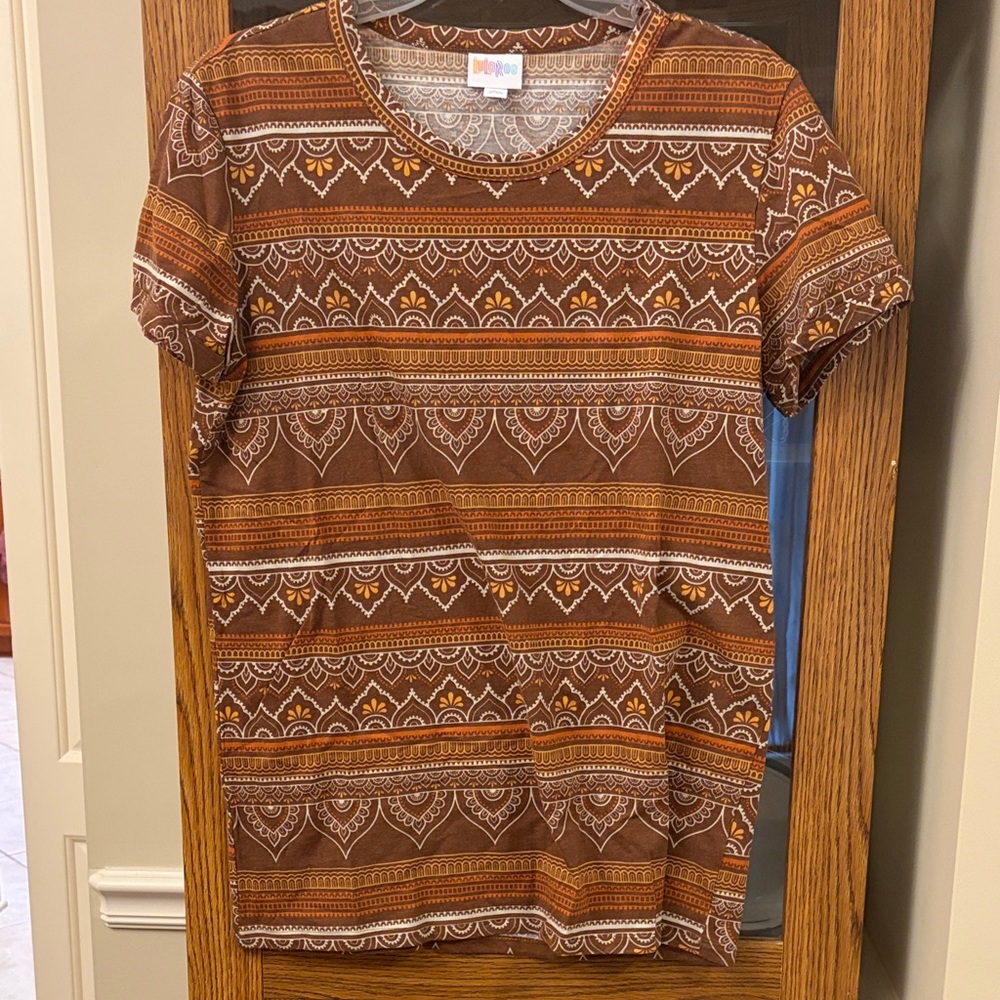 LuLaRoe Brown and White Patterned Top
